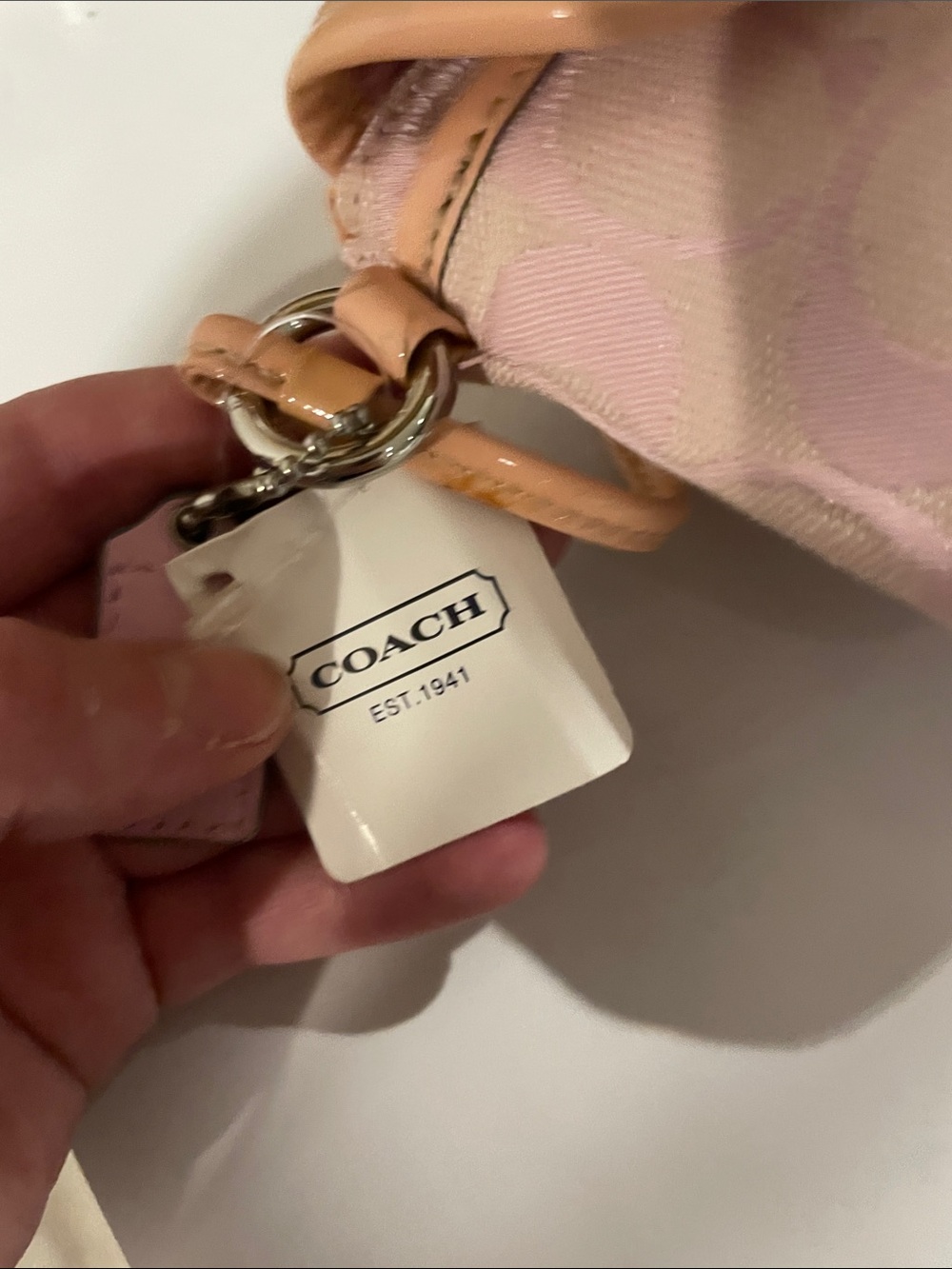 Coach Pink Signature Wristlet with Tan Leather Trim - Picture 6 of 6